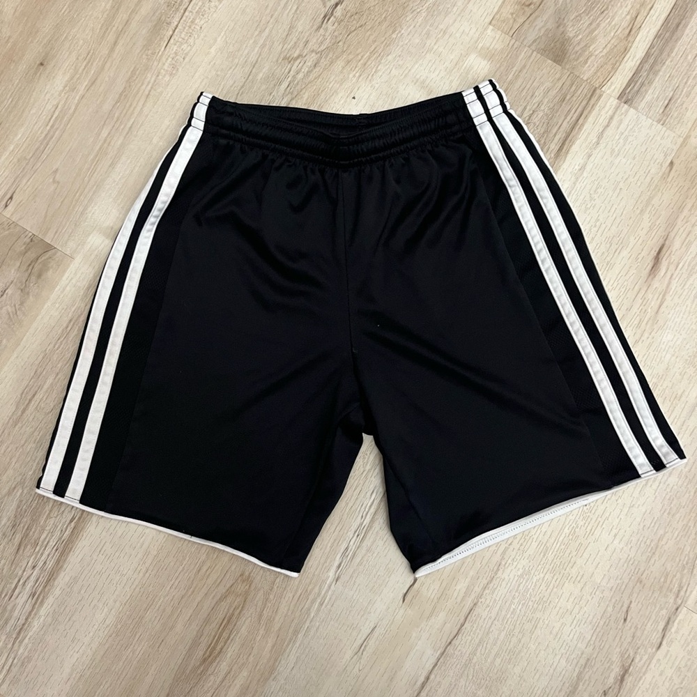 Boy’s Black Adidas Shorts with White Stripes